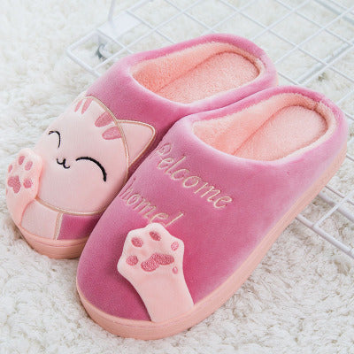 Winter Home Slippers Cartoon Cat Shoes Non-slip Soft Winter Warm House Slippers