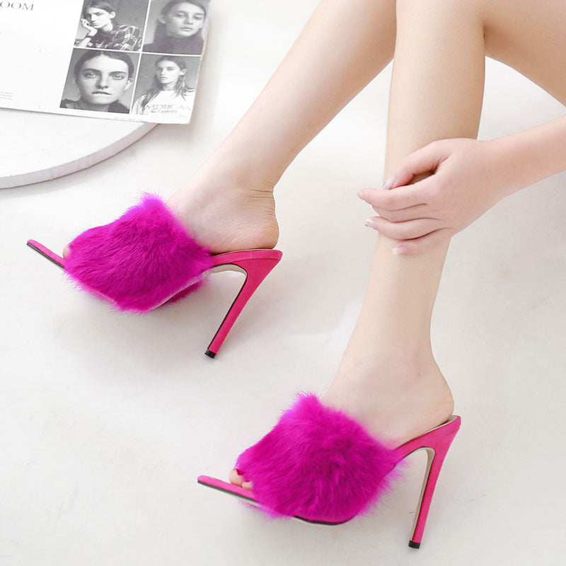 Female fur high heels