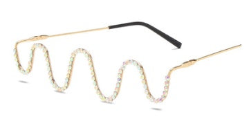 Diamond-Studded Glasses Ins Wave Flat Mirror Fashion Catwalk Metal Lensless Decorative Glasses Frame