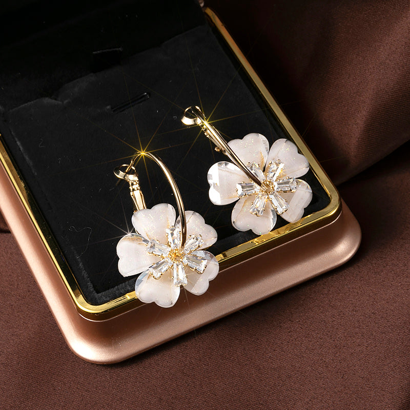 Big Earrings Flower Crystal 925 Silver Needle Earrings