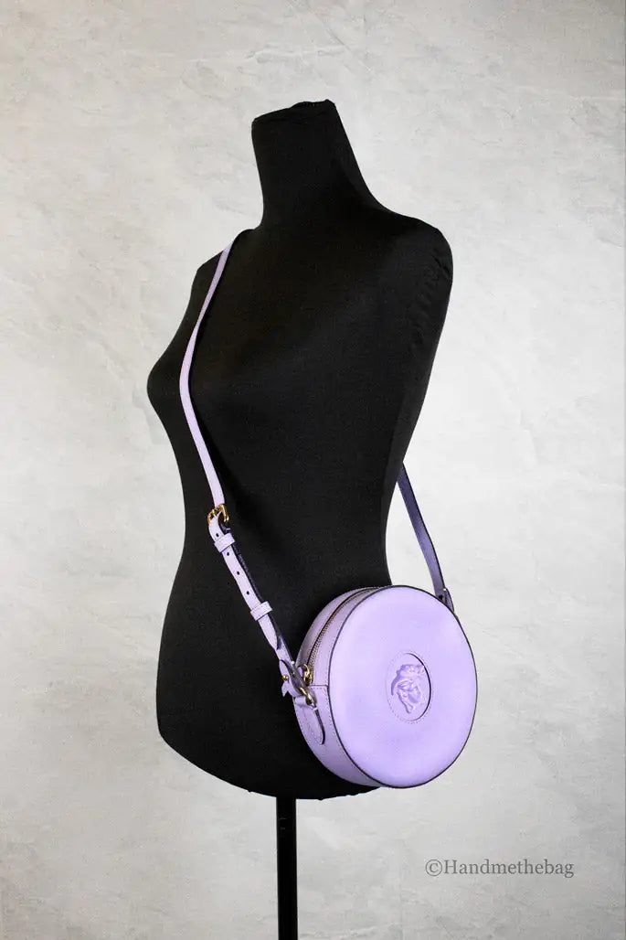 Versace Round Disco Lilac Leather Camera Case Crossbody Bag