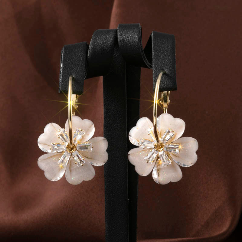 Big Earrings Flower Crystal 925 Silver Needle Earrings