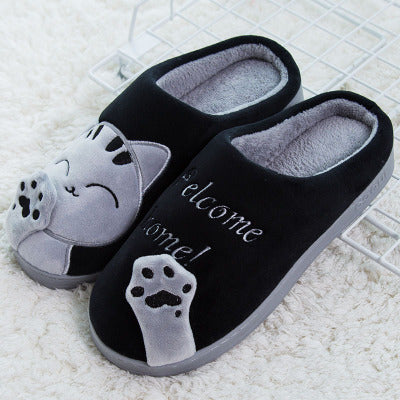 Winter Home Slippers Cartoon Cat Shoes Non-slip Soft Winter Warm House Slippers