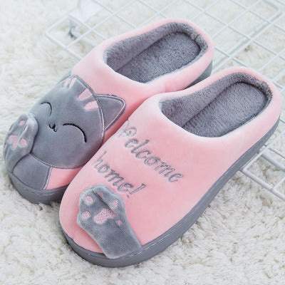 Winter Home Slippers Cartoon Cat Shoes Non-slip Soft Winter Warm House Slippers