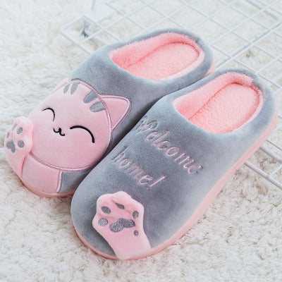 Winter Home Slippers Cartoon Cat Shoes Non-slip Soft Winter Warm House Slippers