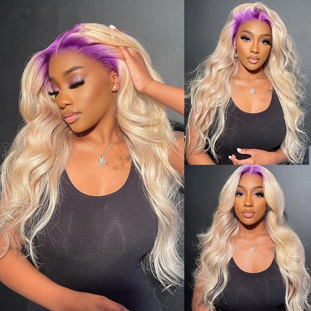 Simple Root Dyed Purple Human Wigs