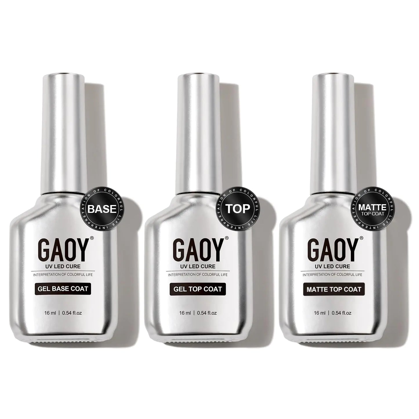 GAOY Gel Top Coat, Matte Top Coat and Base Coat Set, 3 Pcs 16ml Glossy Matte No Wipe Combination for UV Light Cure Gel Nail Polish