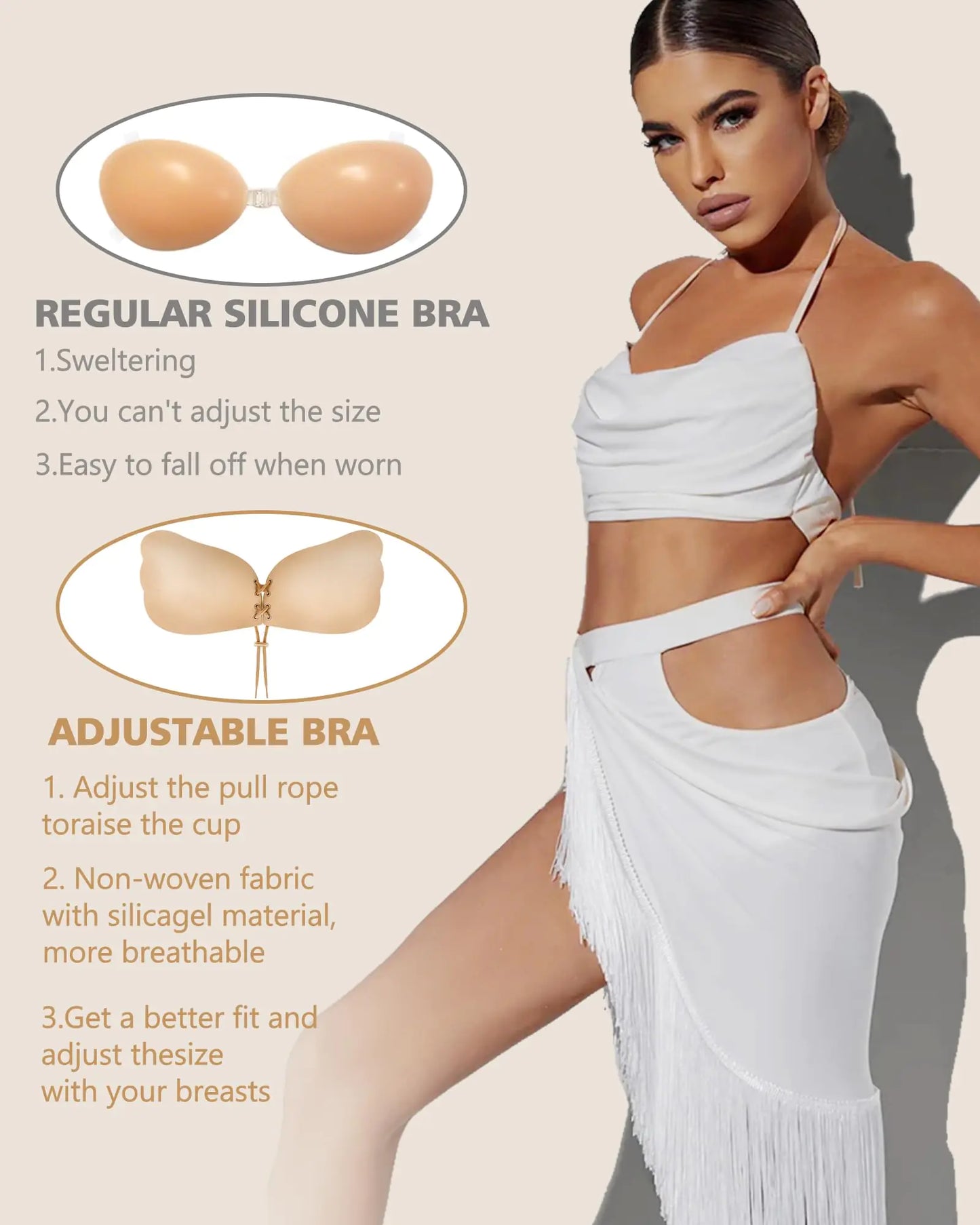 Sticky Bra, Backless Strapless Bra Push Up, Adhesive Invisible Lift Up Bras 2 Pairs DD