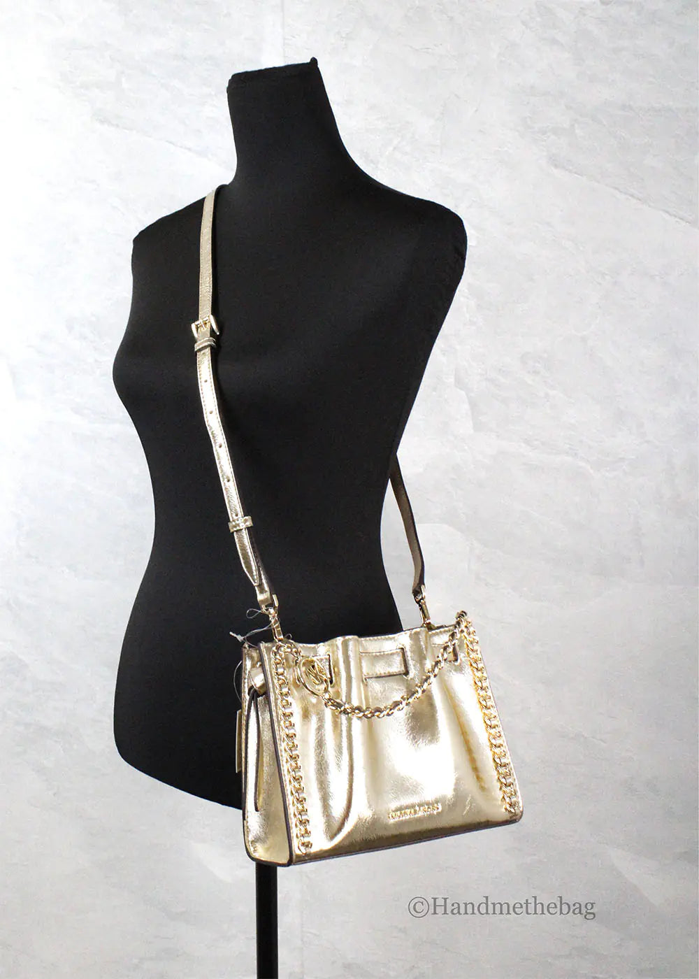 Michael Kors Mina Belted Gold Vegan Leather Chain Crossbody Bag