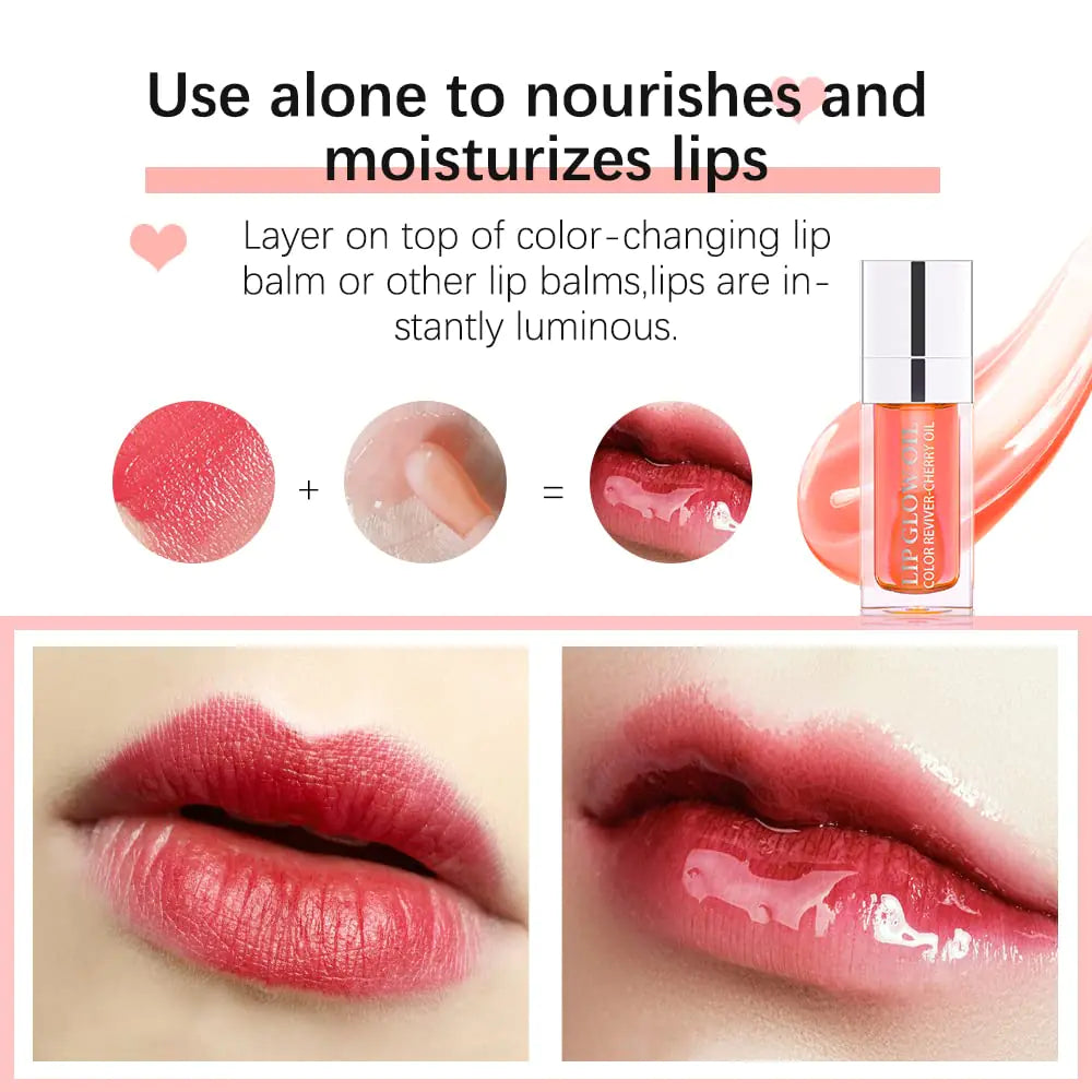 Hydrating Lip Glow Oil, Plumping Lip Oil, Tinted Lip Balm Lip Care, Transparent Toot Lip Oil, Moisturizing Lip Gloss, Non-Sticky Long Lasting Lip Oil Gloss, Lip Plumper Gloss 2PCS Cherry