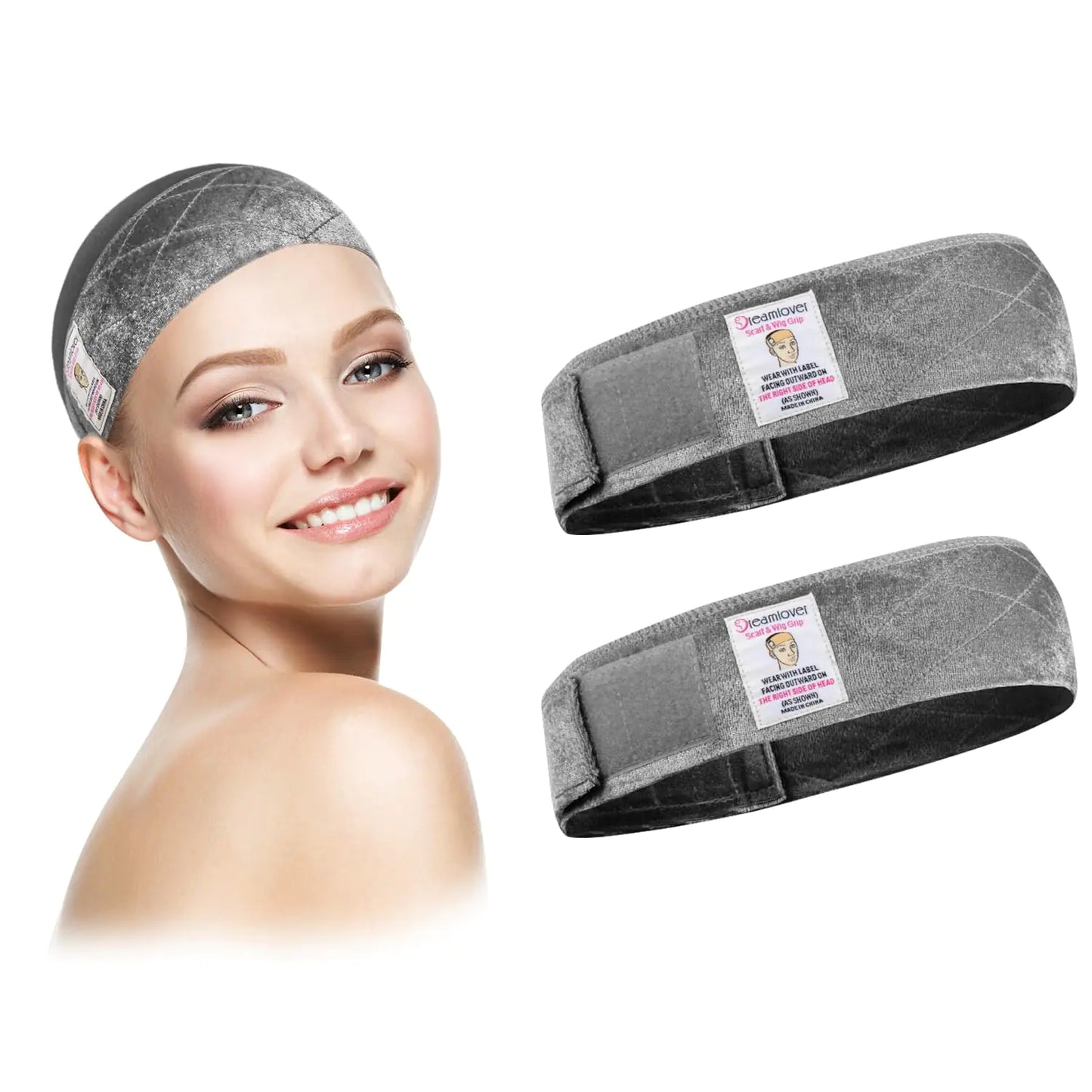 Dreamlover Wig Grip Bands for Keeping Wigs in Place, Wig Grip Headband, Grey, 2 Pieces