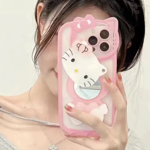 Hello Kitty Phone Case With Cover Mirror Holder Shockproof