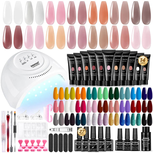 JEWHITENY 14 Colors Poly Gel Nail Kit 27 Colors Gel Nail Polish Kit With U V Light All In One Nail Art Starter Kit Suitable For All Seasons 14 poly 27 gel polish set