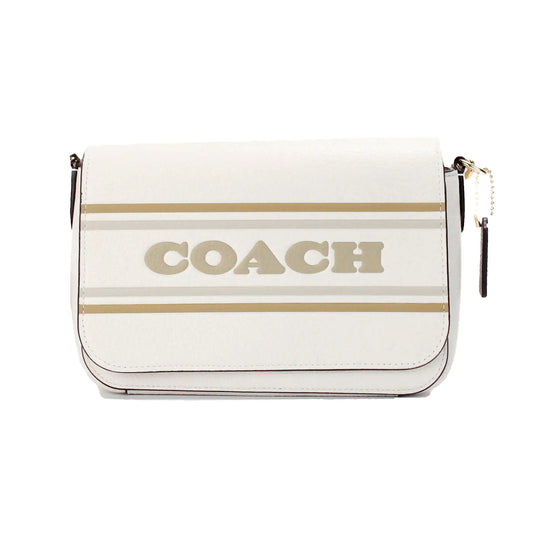 Coach Logan Stripe Chalk Pebbled Leather Messenger Crossbody Bag