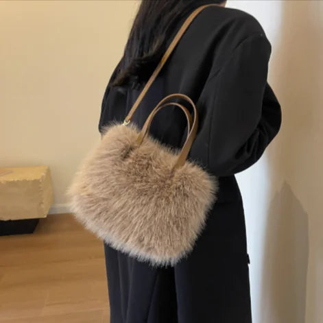 Faux Fox Plush Crossbody Bag