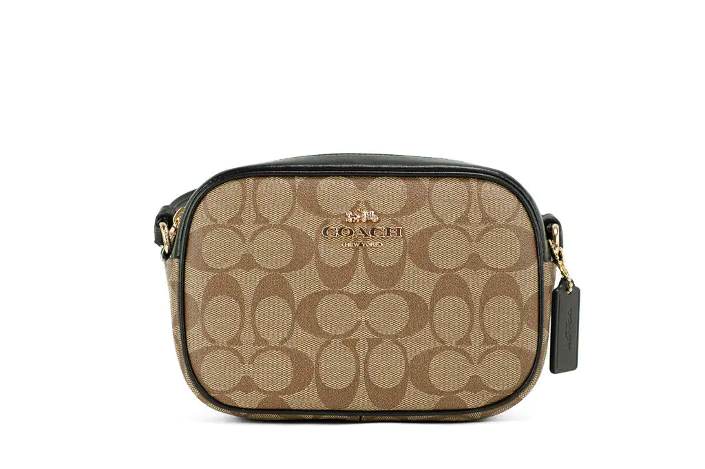 Coach (C9926) Jamie Mini Khaki Black Coated Canvas Camera Crossbody Handbag