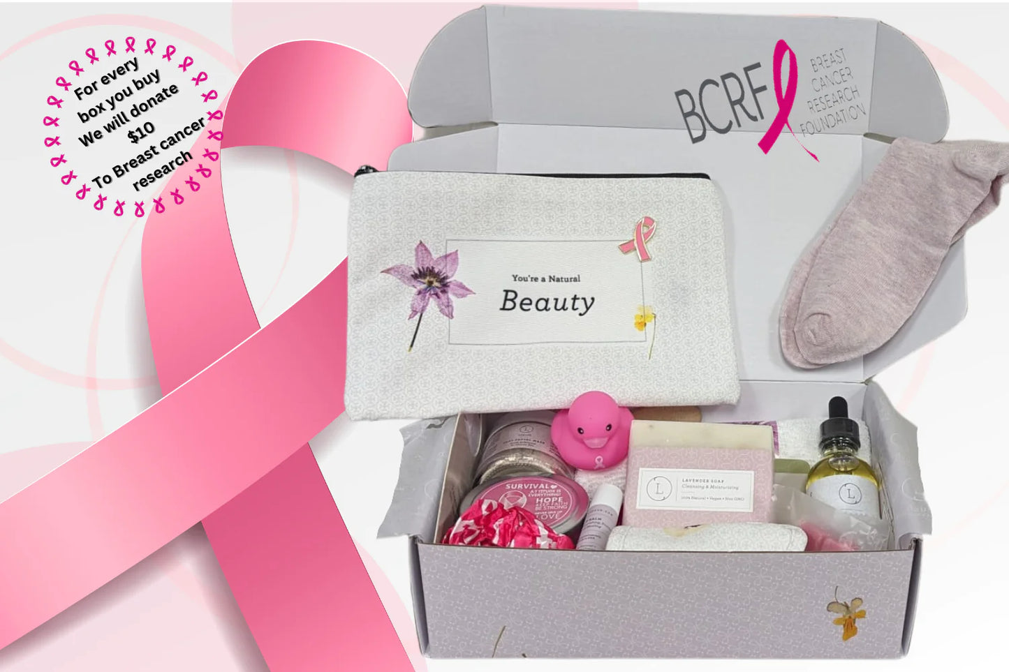 Breast cancer Awareness Gift Box - Hope for a warrior / a survivor / a mother - this is a support care pamper package -  Natural Lavender Bath & Body Relaxing Package