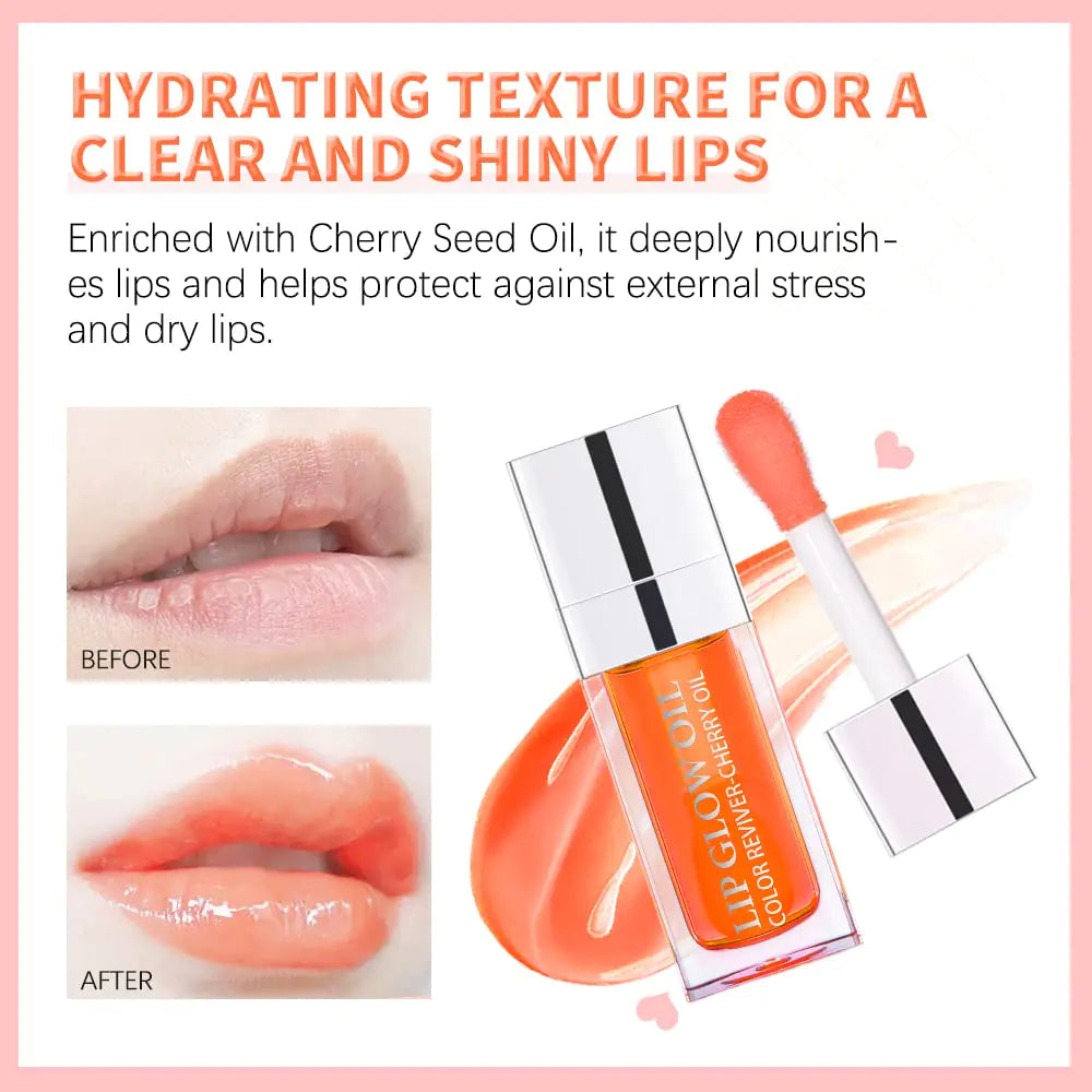 Hydrating Lip Glow Oil, Plumping Lip Oil, Tinted Lip Balm Lip Care, Transparent Toot Lip Oil, Moisturizing Lip Gloss, Non-Sticky Long Lasting Lip Oil Gloss, Lip Plumper Gloss 2PCS Cherry