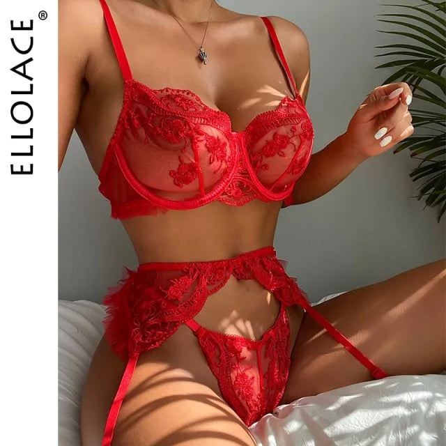 Ellolace Sensual Lingerie Woman Red Lace