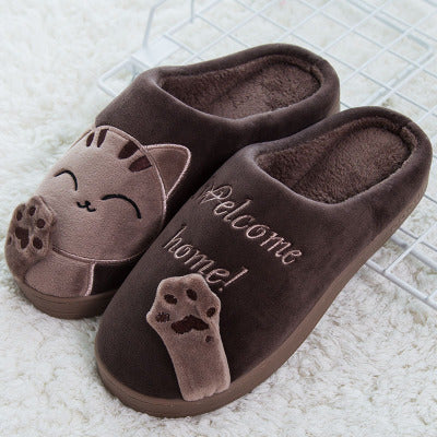 Winter Home Slippers Cartoon Cat Shoes Non-slip Soft Winter Warm House Slippers