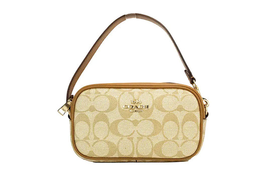 Coach Jamie Mini Light Khaki Saddle Signature Wristlet Bag