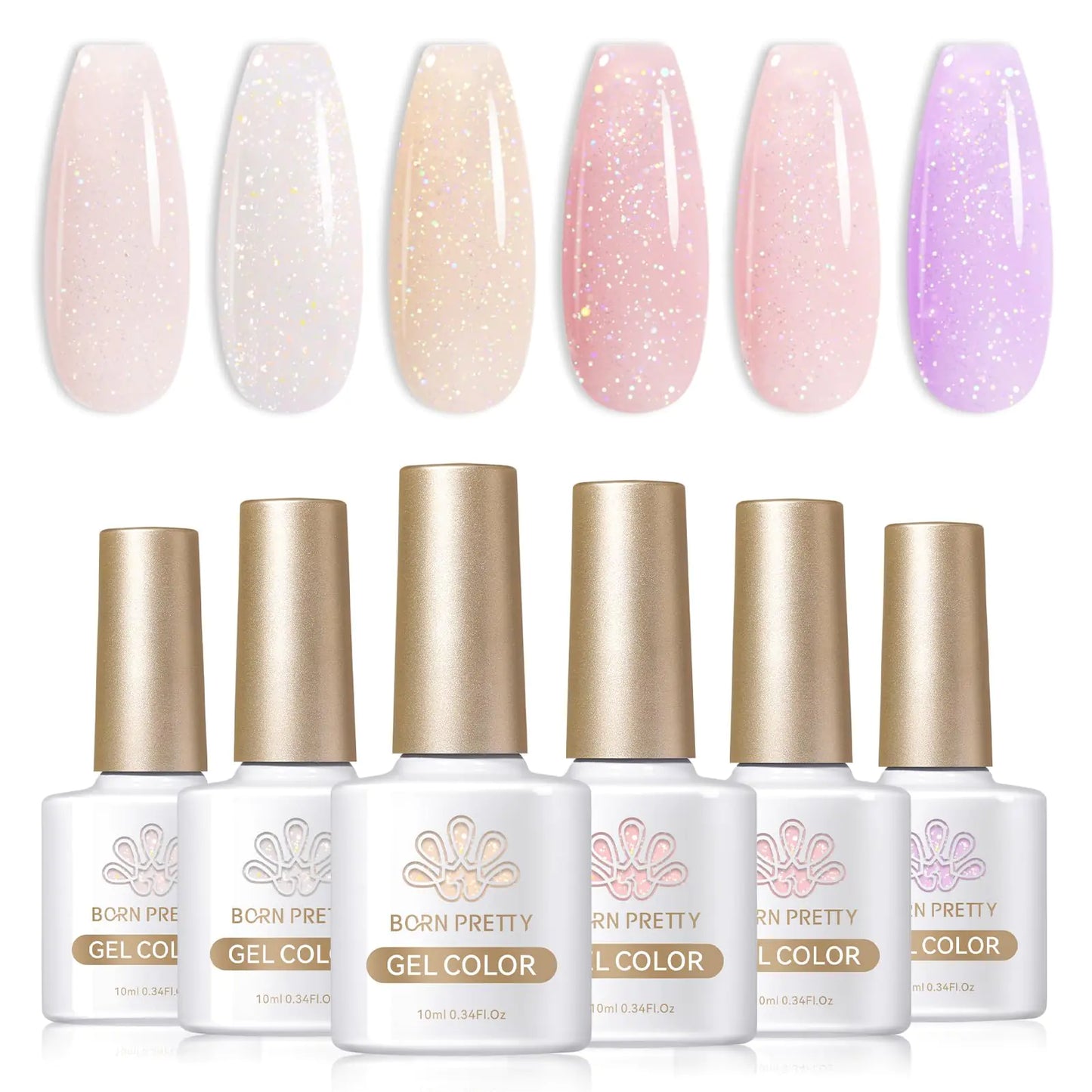 Born Pretty Jelly Nude Pink Gel Nail Polish Glitter Gel Polish Milky Sheer Shimmer Iridescent Holographic Gel Nail Polish Crystal Transparent Translucent Natural Gel Polish jelly pink glitter series