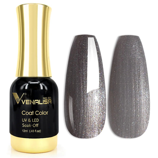 VENALISA Metal Grey Gel Nail Polish, 1Pcs Grey Color Gel Polish Nail Polish Gel High Gloss Soak Off Gel Nail French Nail Manicure Salon DIY