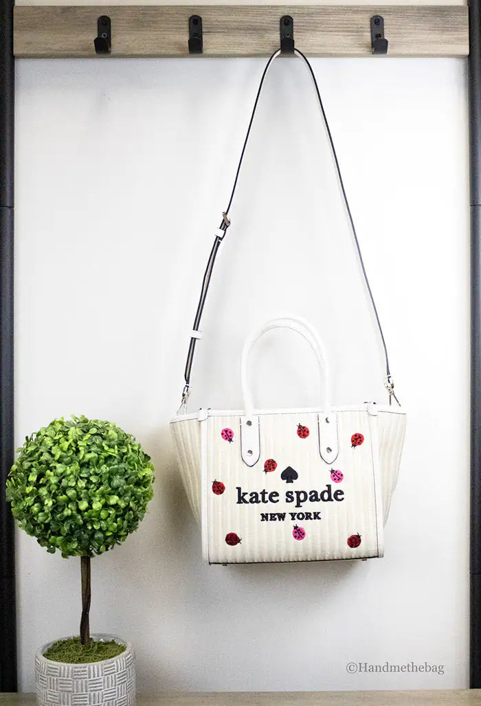 Kate Spade Ella Small Embroidered Straw Ladybug Crossbody Tote