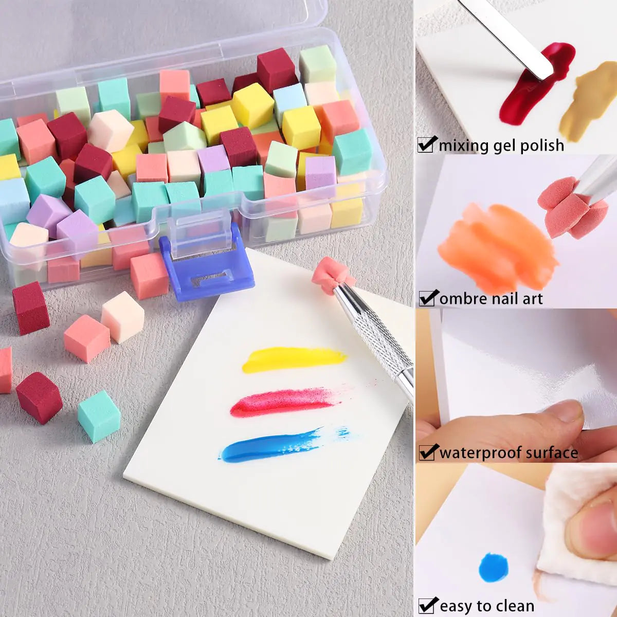 100Pcs Soft Nail Sponges for Ombre Mini Nail Art Sponges With Grabbing Pen Colorful Aura Nail Sponge Set Brush for Gel Nails Gradient Sponge With Disposable Gel Polish Palette Paper Colorful Sponges