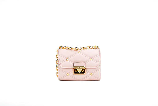 Michael Kors Serena Small Powder Blush Vegan Studded Crossbody