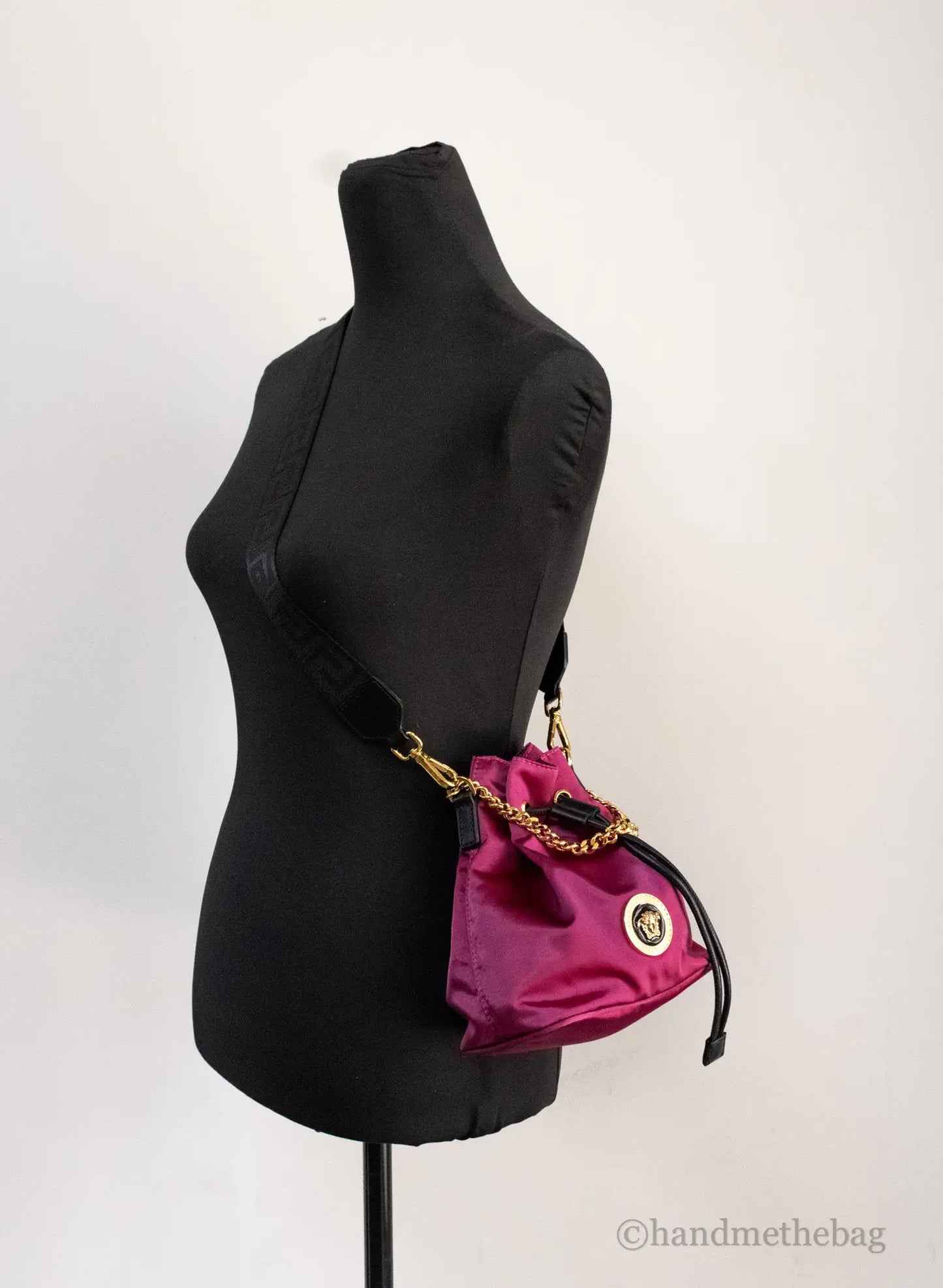 Versace Small Dahlia Nylon Medusa Pendant Bucket Chain Crossbody