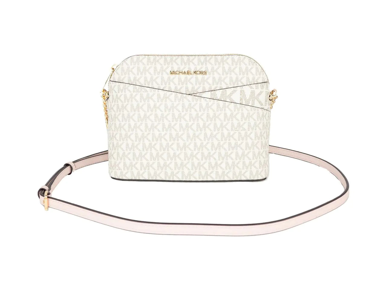 Michael Kors Jet Set Medium X Cross Dome Vanilla/Powder Blush PVC Crossbody Bag