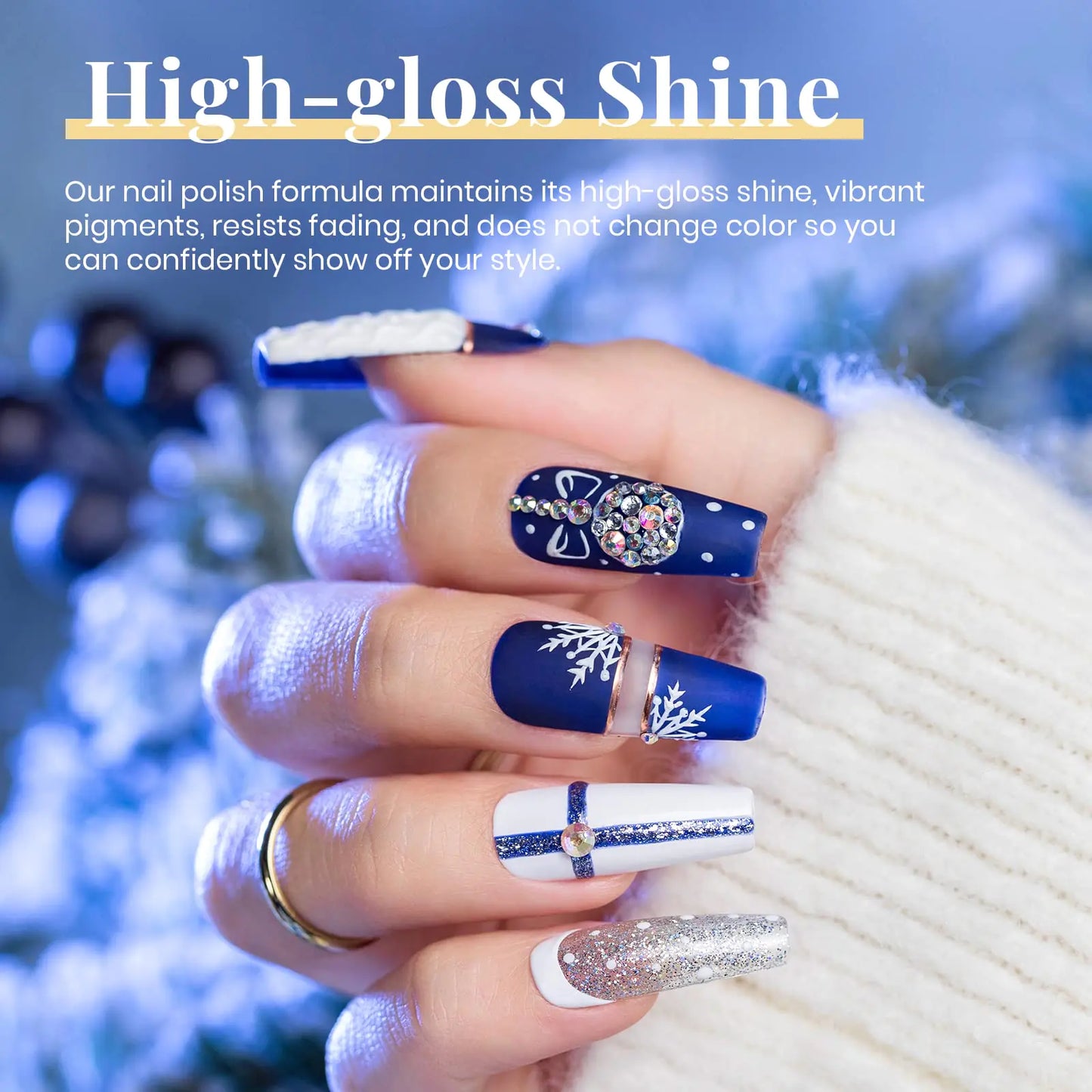 Beetles 6 Pcs Gel Nail Polish Set- 5 Colors Glitter White Blue Silver Gel Polish Kit with Strengthener Reinforcement Nail Sticker Snowflakes Soak off UV LED Lamp Winter Manicure Gifts for Girls 0-Sparkling Snow