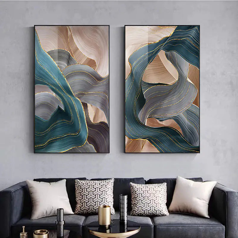 Nordic Modern Abstract Gold Ribbon Canvas Art