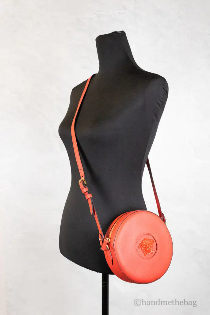 Versace Round Disco Red Leather Camera Case Crossbody Bag