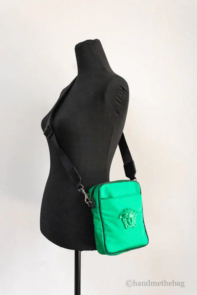 Versace Small Bright Green Nylon Matte Medusa Crossbody Bag