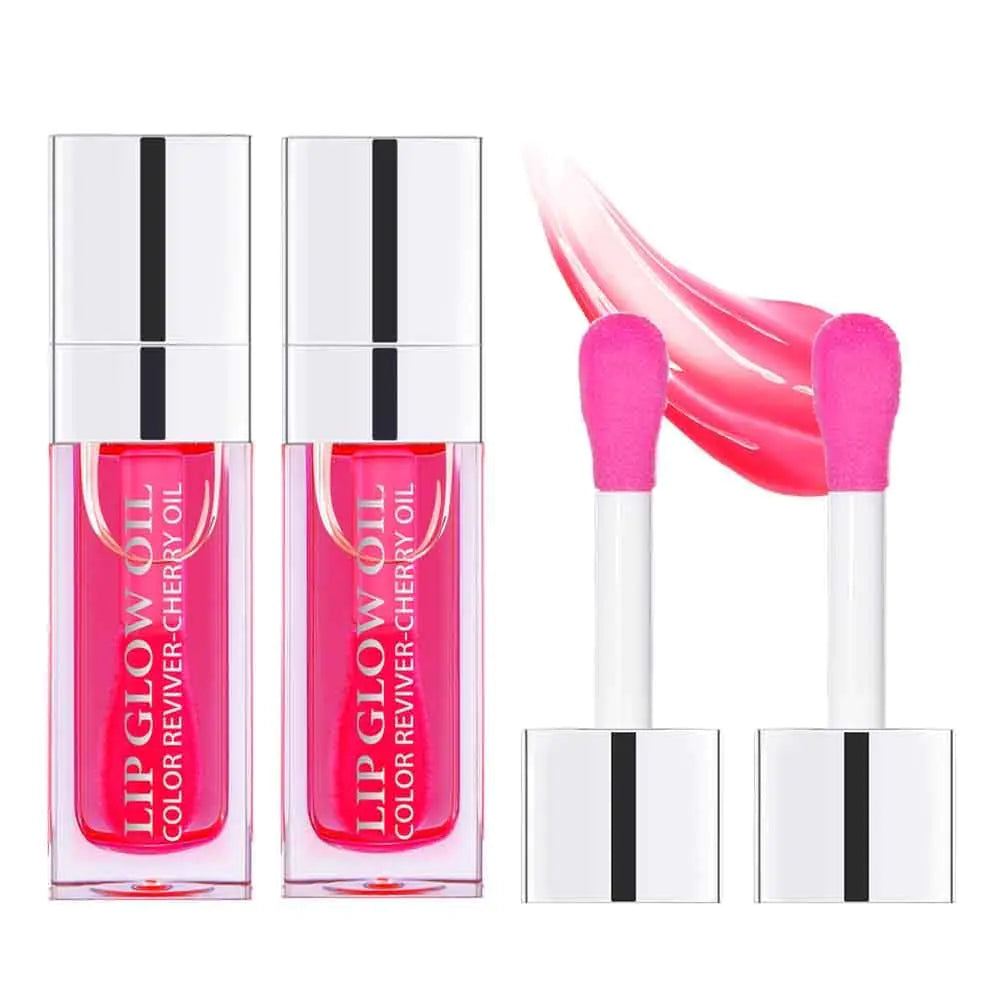 Hydrating Lip Glow Oil, Plumping Lip Oil, Tinted Lip Balm Lip Care, Transparent Toot Lip Oil, Moisturizing Lip Gloss, Non-Sticky Long Lasting Lip Oil Gloss, Lip Plumper Gloss 2PCS Cherry