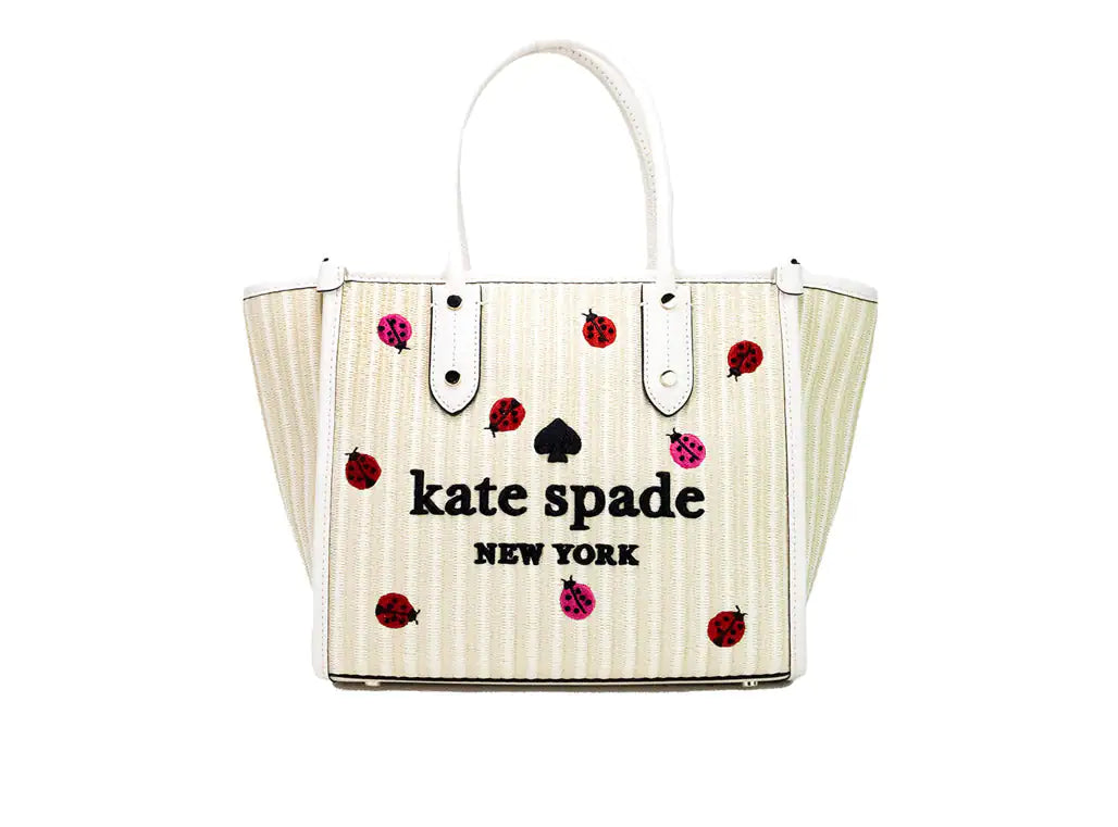 Kate Spade Ella Small Embroidered Straw Ladybug Crossbody Tote