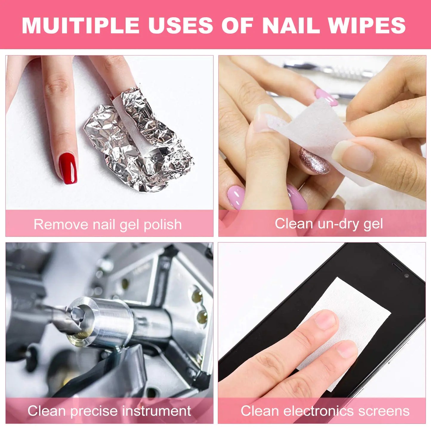 NXJ INFILILA Lint Free Nail Wipes 600PCS Absorbant No Lint Nail Wipes for Gel Nail Natural Wood Pulp Nail Polish Remover Pads for Professional Soak Off Gel Nail Polish Remover & UN-Dry Gel Polish 1.53x2.36 Inch (Pack of 600)