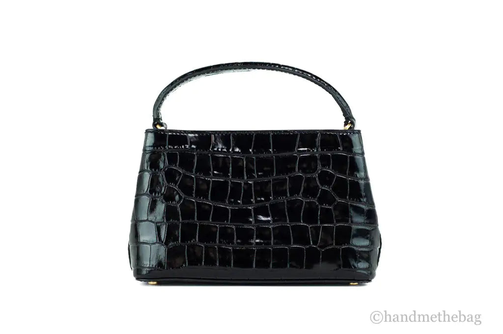 Tory Burch (142566) Small Black Crocodile Embossed Leather Micro Satchel Handbag