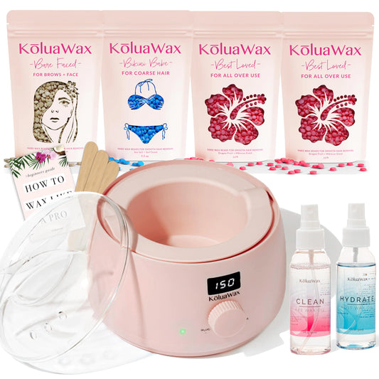 KoluaWax Premium Waxing Kit for Women - Hot Melt Wax Warmer for Hair Removal, Eyebrow, Bikini, Legs, Face, Brazilian Wax & More - Machine + 4-Pack Hard Wax Beads + Accessories, Blush