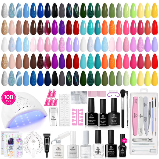 Beetles Gel Nail Polish kit with UV Light- 108PCS 55 Colors Gel Nail Polish kit with Base Top Coat Gel Nail Polish for Beginners Manicure Accessory Tools World Travel Series DIY Gifts for Women 0-0 World Travel