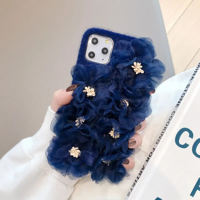 3D Lace Flower Furry Phone Case Cover for iPhone Models