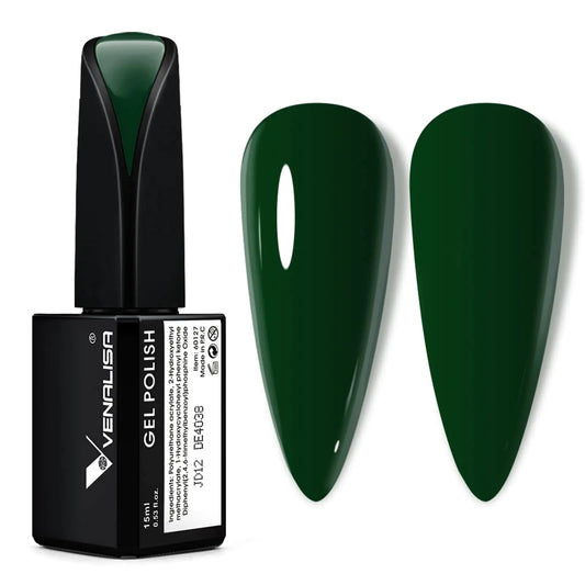 VENALISA 15ml Emerald Green Gel Nail Polish, Dark Green Gel Polish Lime Green Color Soak Off UV LED Nail Gel Polish Nail Art Starter Manicure Salon DIY at Home, 0.53 OZ