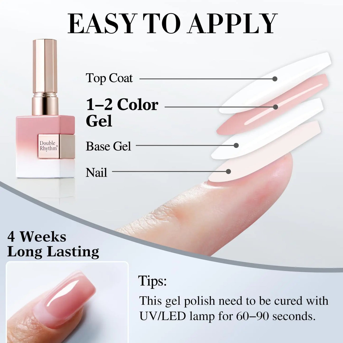 Double Rhythm Translucent Gel Polish Sheer Neutral Natural Light Milky Same Color Same Bottle 15ML Jelly Nail Polish Nail Art DIY at Home (Milky Rose Pink-A1380)