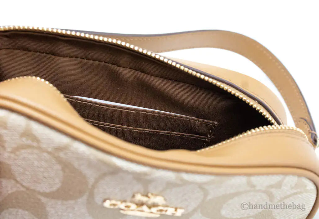 Coach Jamie Mini Light Khaki Saddle Signature Wristlet Bag