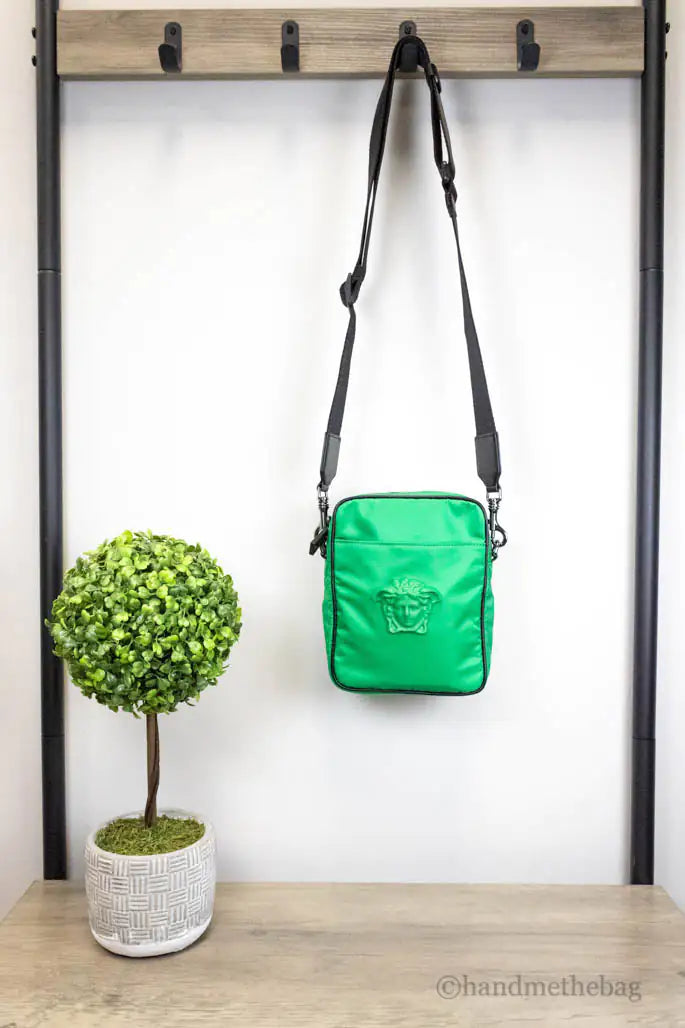 Versace Small Bright Green Nylon Matte Medusa Crossbody Bag