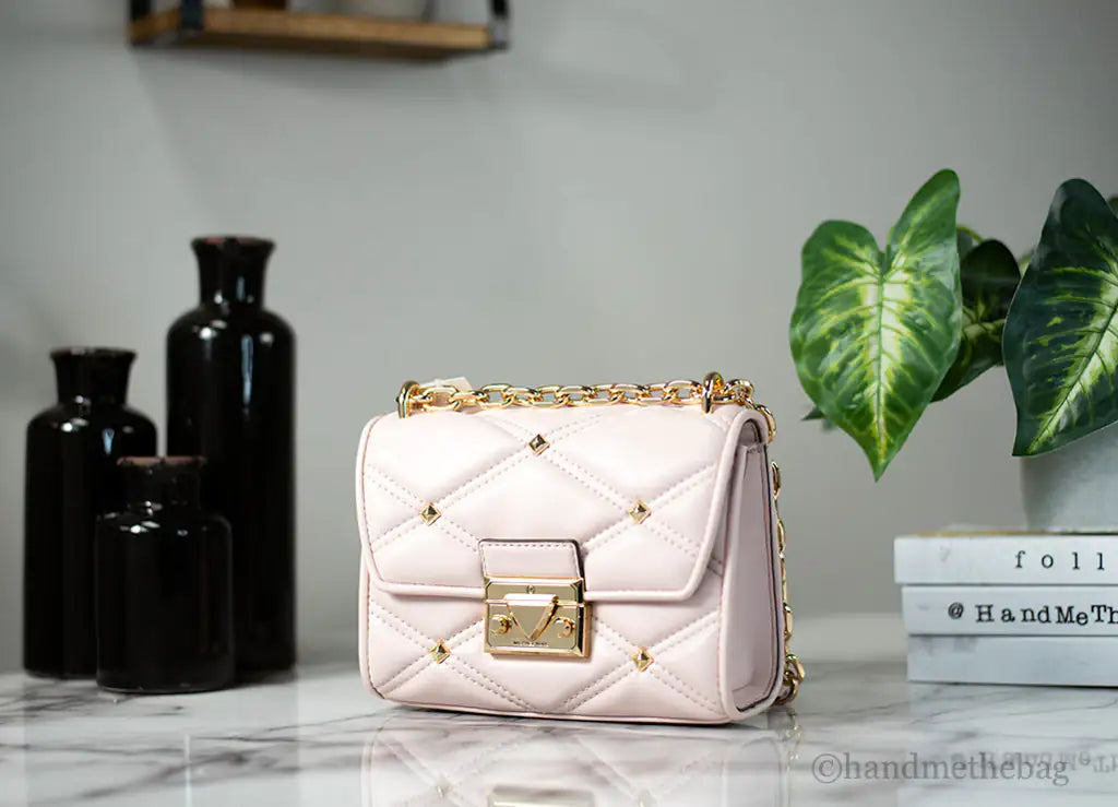 Michael Kors Serena Small Powder Blush Vegan Studded Crossbody