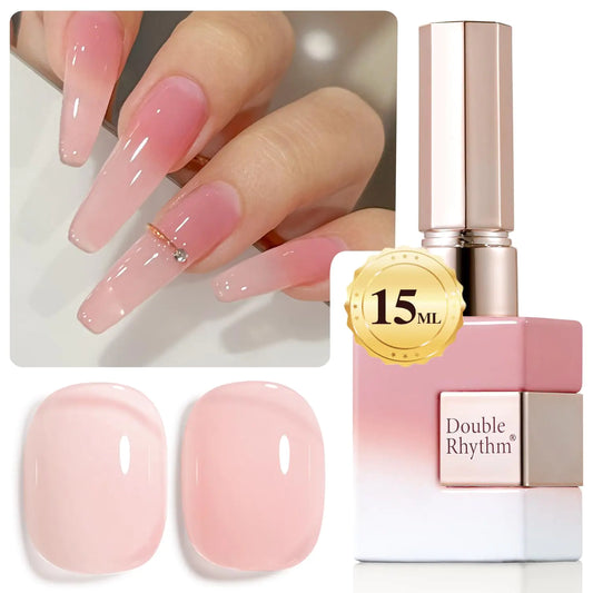 Double Rhythm Translucent Gel Polish Sheer Neutral Natural Light Milky Same Color Same Bottle 15ML Jelly Nail Polish Nail Art DIY at Home (Milky Rose Pink-A1380)