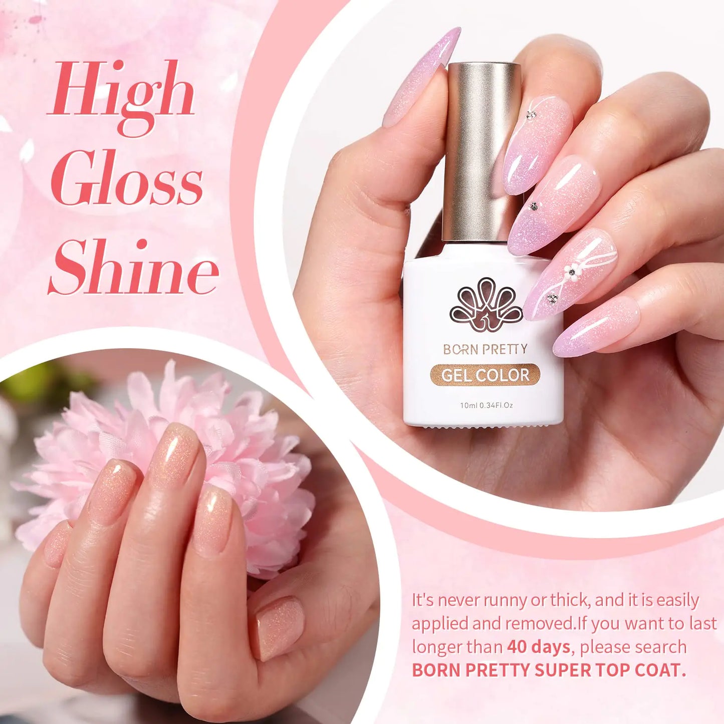 Born Pretty Jelly Nude Pink Gel Nail Polish Glitter Gel Polish Milky Sheer Shimmer Iridescent Holographic Gel Nail Polish Crystal Transparent Translucent Natural Gel Polish jelly pink glitter series